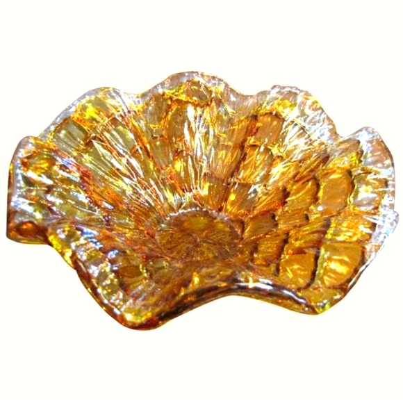 🧡 Gorgeous Vintage Murano Venetian Vetro Eseguito Amber Art Glass Bowl - Picture 1 of 7
